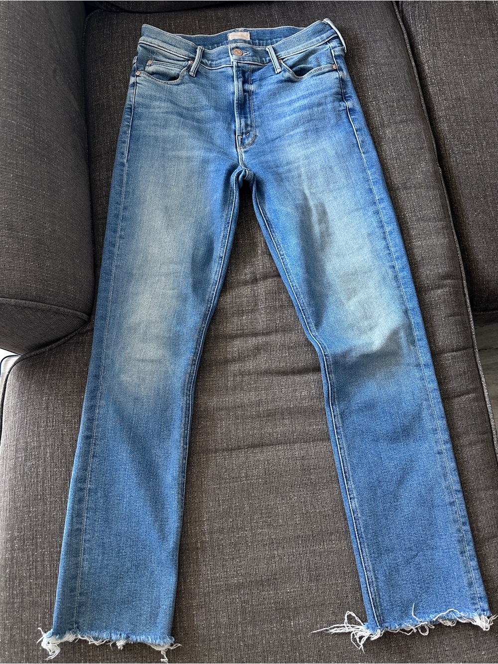 MOTHER Mid Rise Dazzler Ankle Fray Jeans Riding The Cliffside Size 27